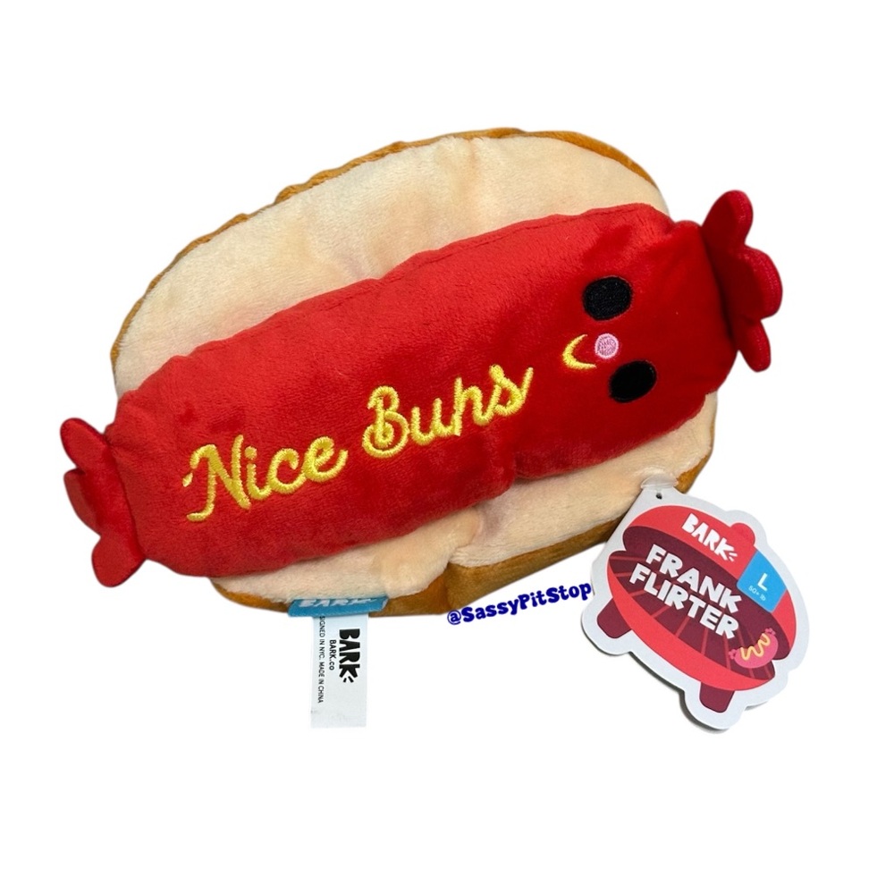 BARK Frank Flirter Hotdog Crinkle Squeaker Plush Dog Toy